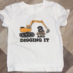 White T-Shirt with Excavator Graphic